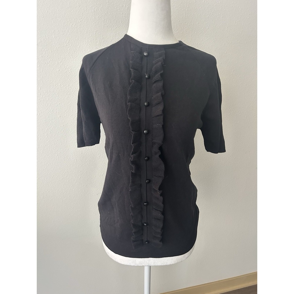 Vintage 70s Black Ruffle Blouse Whimsigoth Twee Dark Coquette Retro Romantic